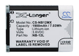 Battery for Canon VIXIA Mini X NB-12L 3.6V Li-ion 1900mAh / 6.84Wh