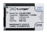 Battery for Canon LEGRIA Mini X NB-12L 3.6V Li-ion 1900mAh / 6.84Wh