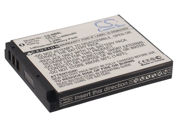 Battery for Canon IXUS 105 IS NB-6L, NB-6LH 3.7V Li-ion 850mAh / 3.15Wh