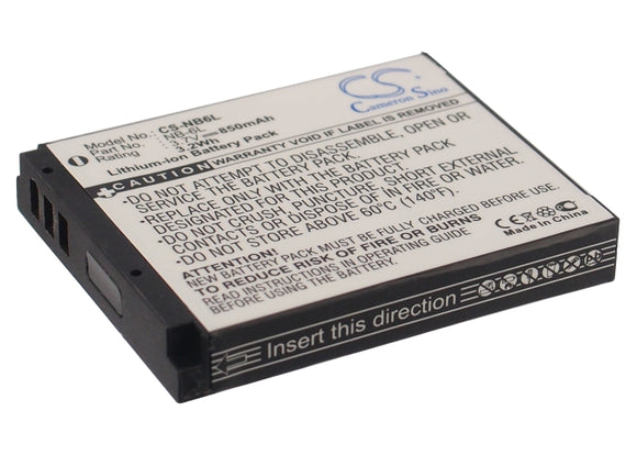 Battery for Canon IXUS 105 NB-6L, NB-6LH 3.7V Li-ion 850mAh / 3.15Wh