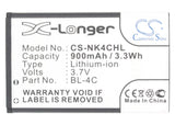 Battery for Nokia 7270N BL-4C 3.7V Li-ion 900mAh / 3.33Wh