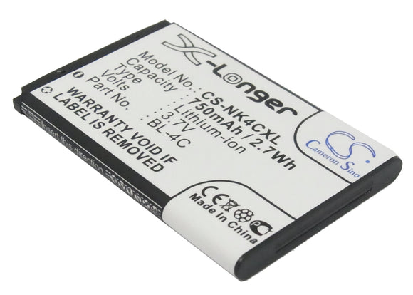 Battery for Nokia 6170 BL-4C 3.7V Li-ion 750mAh / 2.78Wh