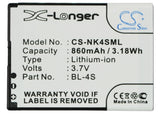 Battery for Nokia 3600 BL-4S 3.7V Li-ion 800mAh / 2.96Wh