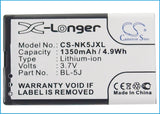 Battery for Nokia N900 BL-5J 3.7V Li-ion 1350mAh / 5.00Wh