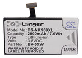 Battery for Nokia Lumia 1020 BV-5XW 3.8V Li-ion 2000mAh / 7.60Wh