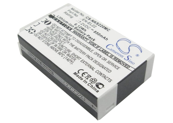 Battery for Nikon 1 S2 EN-EL22 7.2V Li-ion 850mAh / 6.12Wh
