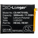 Battery for Nokia X5. TA-1109 HE342, HE361 3.85V Li-Polymer 3000mAh / 11.55Wh