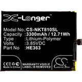 Battery for Nokia TA-1128 HE362, HE363, HE377 3.85V Li-Polymer 3300mAh / 12.71Wh