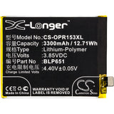 Battery for OPPO PAAT00 BLP651 3.85V Li-Polymer 3300mAh / 12.71Wh