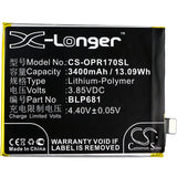 Battery for OPPO R17 BLP681 3.85V Li-Polymer 3400mAh / 13.09Wh