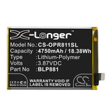 Battery for OPPO Reno 4SE BLP881 3.87V Li-Polymer 4750mAh / 18.38Wh