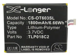 Battery for Alcatel OT-6033 TLP018C2, TLp018C4 3.7V Li-Polymer 1800mAh / 6.66Wh