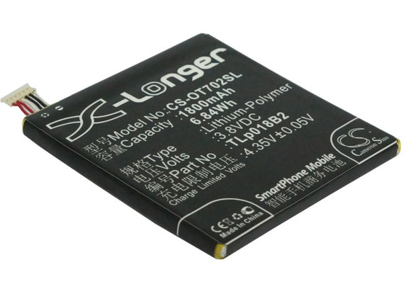 Battery for Alcatel One Touch Fierce CAC1800008C2, TLp018B1, TLp018B2, TLp018B4 