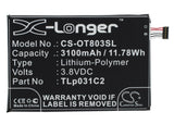 Battery for Alcatel One Touch M812 TLP031C1, TLp031C2 3.8V Li-Polymer 3100mAh / 
