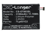 Battery for Alcatel One Touch M812C TLP031C1, TLp031C2 3.8V Li-Polymer 3100mAh /