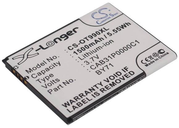 Battery for Alcatel OT-990 BY71, CAB31P0000C1, CAB31P0001C1, TB-4T0058200 3.7V L