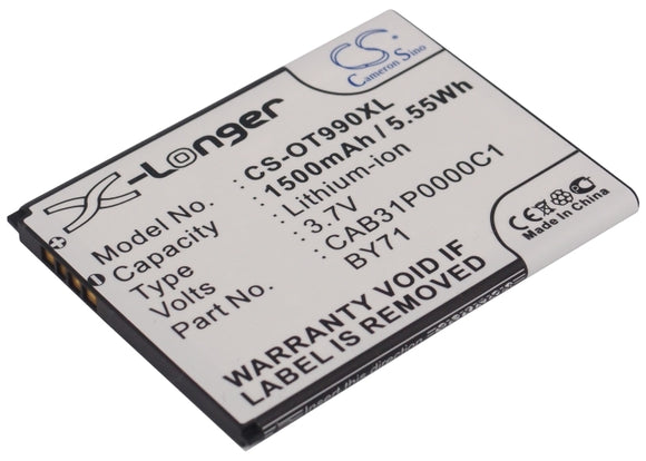 Battery for Alcatel OT-903D BY71, CAB31P0000C1, CAB31P0001C1, TB-4T0058200 3.7V 