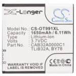 Battery for Alcatel OT-916 BY78, CAB32A0000C1, CAB32A0000C2, TLiB32A 3.7V Li-ion