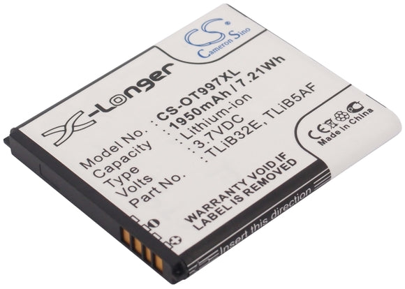 Battery for Alcatel One Touch 997D CAB32E0000C1, CAB32E0000C2, CAB32E0002C1, TLi