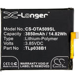 Battery for Alcatel 7071D CAC3860004C1, TLp038B1 3.85V Li-Polymer 3850mAh / 14.8