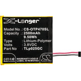 Battery for Alcatel OT-9003X TLp025GC 3.8V Li-Polymer 2500mAh / 9.50Wh