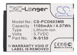 Battery for Philips SCD-603/00 20600002300, 996510061843, N-S150, SN-S150 3.7V L