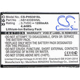 Battery for Philips S301 AB1400BWML 3.7V Li-ion 1200mAh / 4.44Wh