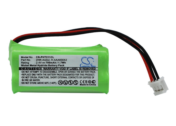 Battery for Philips Kala VOX 300 Dou 2HR-AAAU, H-AAA600X2 2.4V Ni-MH 700mAh / 1.