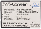 Battery for Pantech T100K BAT-7000M 3.7V Li-ion 1800mAh / 6.66Wh