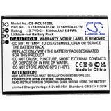 Battery for AT and T U102AA LT14H504357W, TL14H504357W 3.7V Li-ion 1300mAh / 4.8