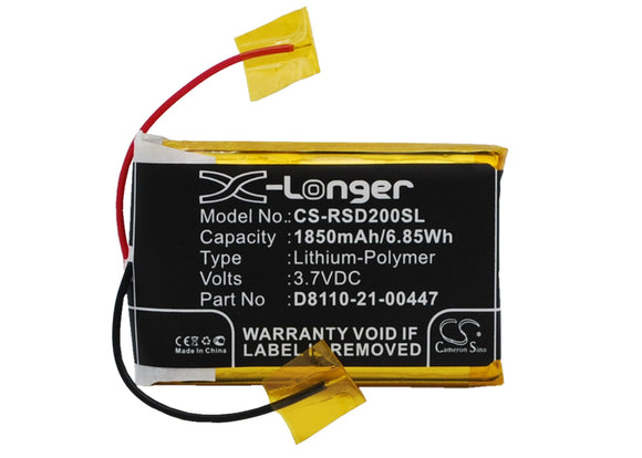 Battery for Roberts Sports Dab2 D8110-21-00447 3.7V Li-Polymer 1850mAh / 6.85Wh
