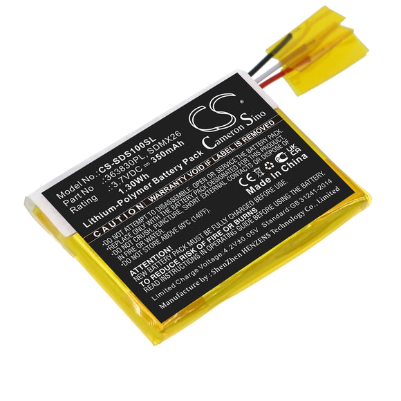 Battery for Sandisk Clip Jam  363830PL, SDMX26 3.7V Li-Polymer 350mAh / 1.30Wh