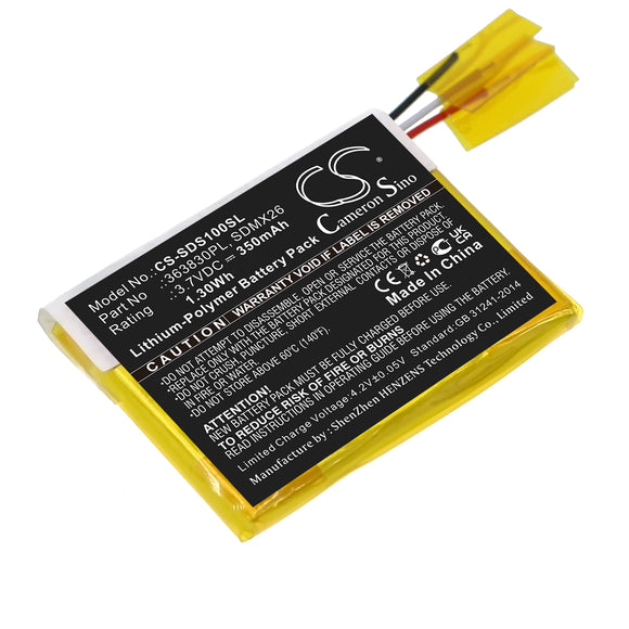 Battery for Sandisk Sansa Clip  363830PL, SDMX26 3.7V Li-Polymer 350mAh / 1.30Wh