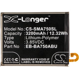 Battery for Samsung SM-A750FN EB-BA750ABU, GH82-18027A 3.85V Li-Polymer 3200mAh 