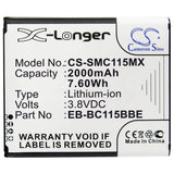 Battery for Samsung Galaxy K zoom 3G EB-BC115BBC, EB-BC115BBE 3.8V Li-ion 2000mA