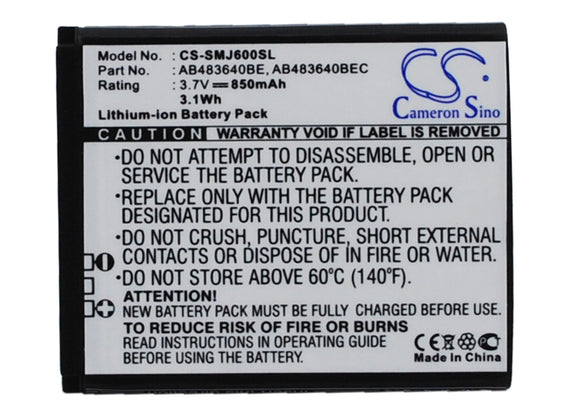 Battery for Samsung SGH-J600 AB483640BE, AB483640BEC, AB483640BU, AB483640DU, BS