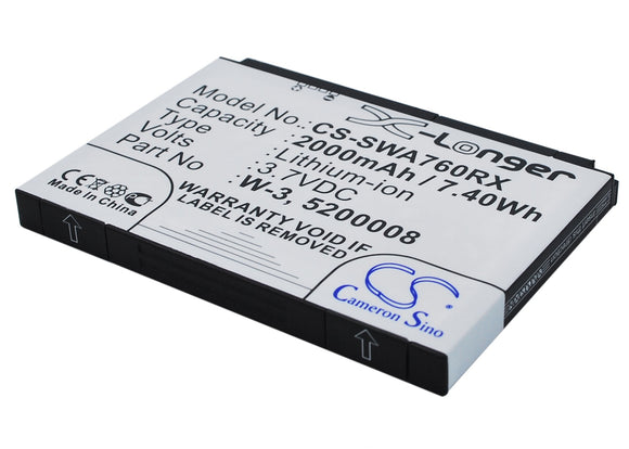 Battery for Sierra Wireless Aircard 762s 5200008, W-3 3.7V Li-ion 2000mAh / 7.40