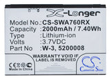 Battery for Sierra Wireless Aircard 763s 5200008, W-3 3.7V Li-ion 2000mAh / 7.40