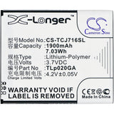 Battery for TCL J716D TLp020GA 3.7V Li-Polymer 1900mAh / 7.03Wh