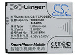 Battery for TCL P306W TLi018FH 3.8V Li-ion 1800mAh / 6.84Wh