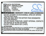 Battery for TCL P606L TLp020LD 3.8V Li-Polymer 2300mAh / 8.74Wh