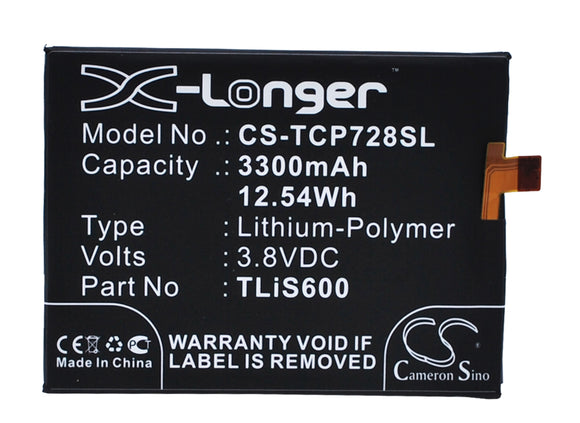 Battery for Alcatel One Touch Flash Plus TLiS600 3.8V Li-Polymer 3300mAh / 12.54