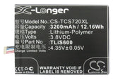 Battery for TCL S720T TLiS600 3.8V Li-Polymer 3200mAh / 12.16Wh