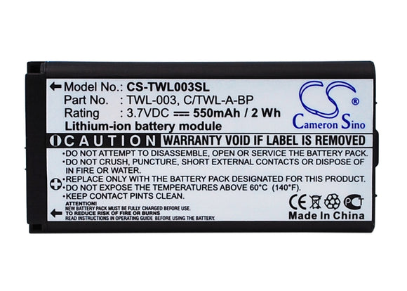 Battery for Nintendo DSi C/TWL-A-BP, TWL-003 3.7V Li-Polymer 550mAh