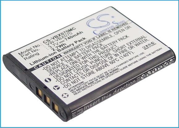 Battery for Panasonic HX-WA10GK VW-VBX070, VW-VBX070GK, VW-VBX070-W 3.7V Li-ion 