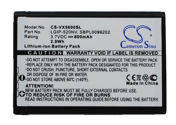 Battery for LG Cosmos Touch VN270 LGIP-520NV, LGIP-520NV-2, SBPL0099202, SBPL010