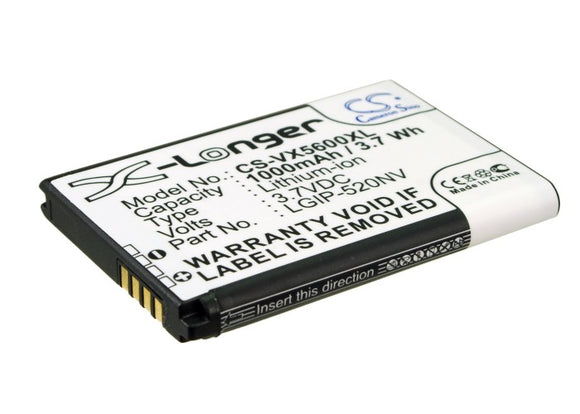 Battery for LG VN270 LGIP-520NV, LGIP-520NV-2, SBPL0099202, SBPL0102702 3.7V Li-