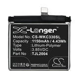 Battery for Wiko C330 TJL2004 3.85V Li-Polymer 1150mAh / 4.43Wh