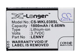 Battery for Wiko B0386126 LENNY 3.7V Li-ion 1800mAh / 6.66Wh