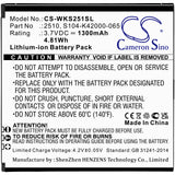 Battery for WIKO V2510 2510, S104-K42000-065 3.7V Li-ion 1300mAh / 4.81Wh